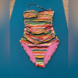 Anne Cole strapless striped one piece swimsuit with detachable strap